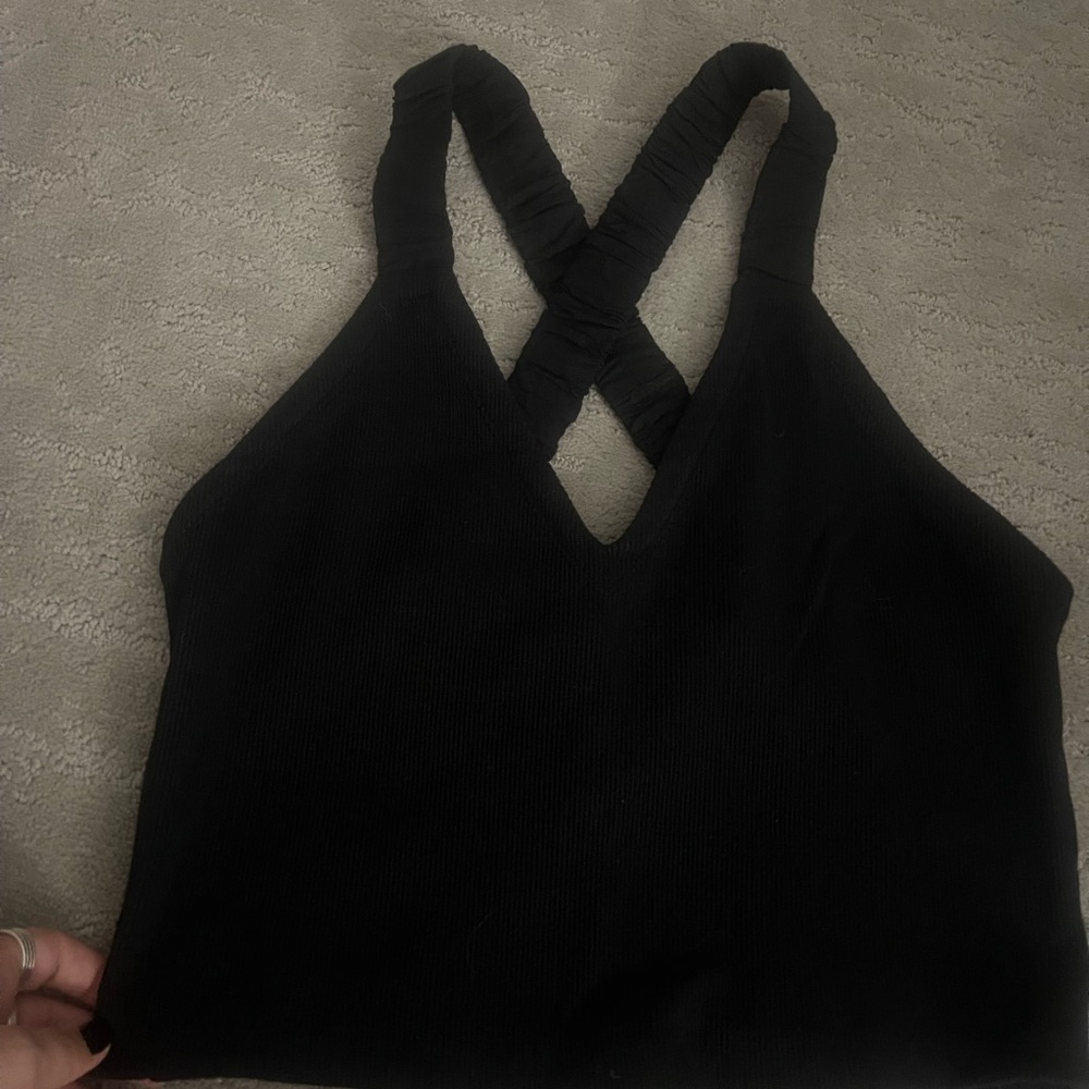 Anthropologie Black Cross-Back Crop Top
